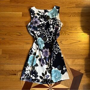 Connected Apparel Fit and Flare Mini Dress Black and Blue Size 14P